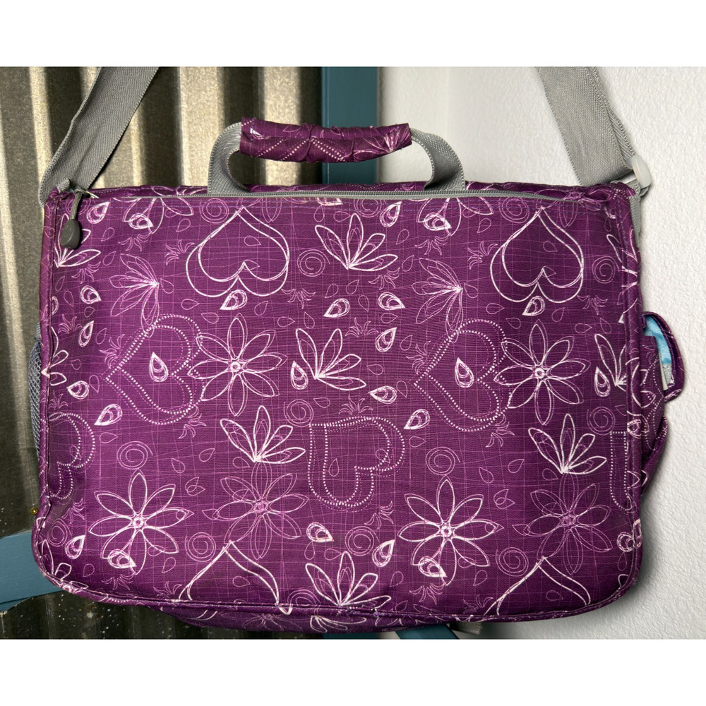 JWorld Thomas Purple Floral Heart Messenger Laptop Bag Crossbody School Commute - Picture 3 of 12